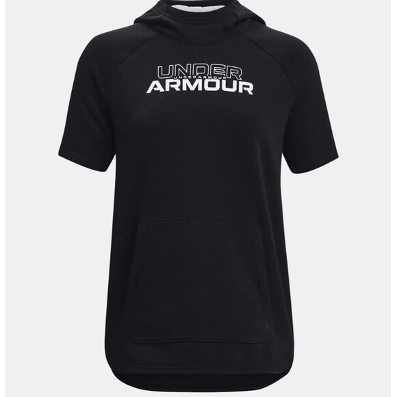 Under Armour Women's UA Short Sleeve Hoodie Black Loose Fit ,  UA Sweatshirts - Picture 3 of 9